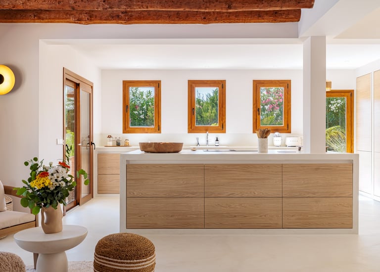 Ibiza villa renovation inspired by Mediterranean living, combining natural textures and functional d