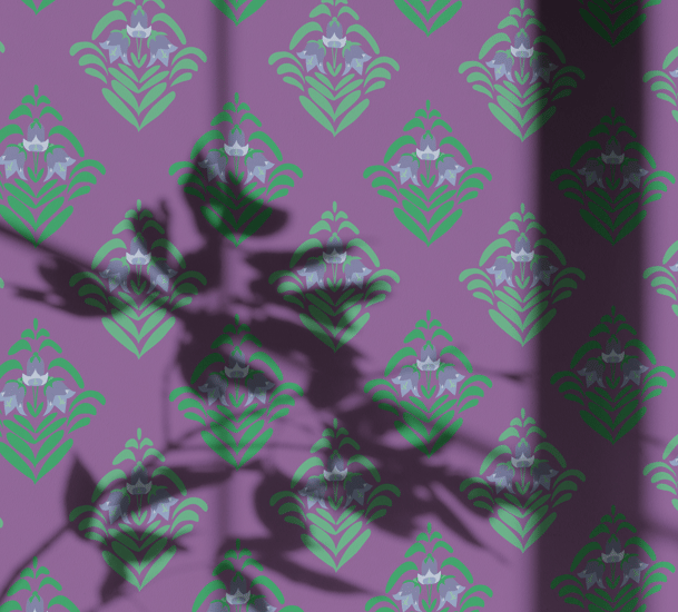 fioletowa taeta w kwiaty