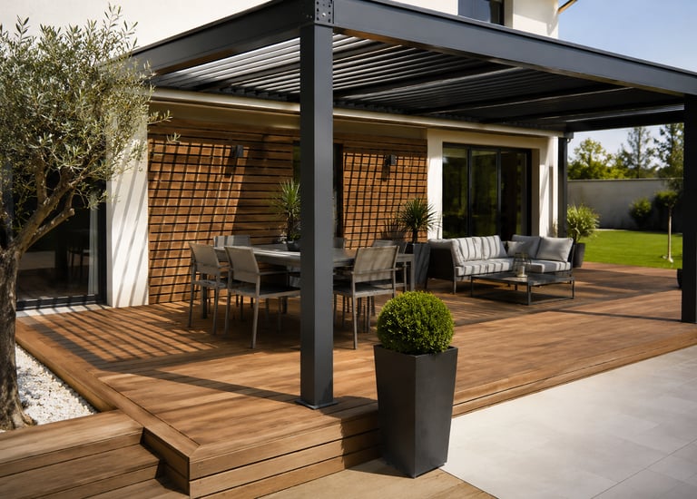 Terrasse bois et structure extérieure