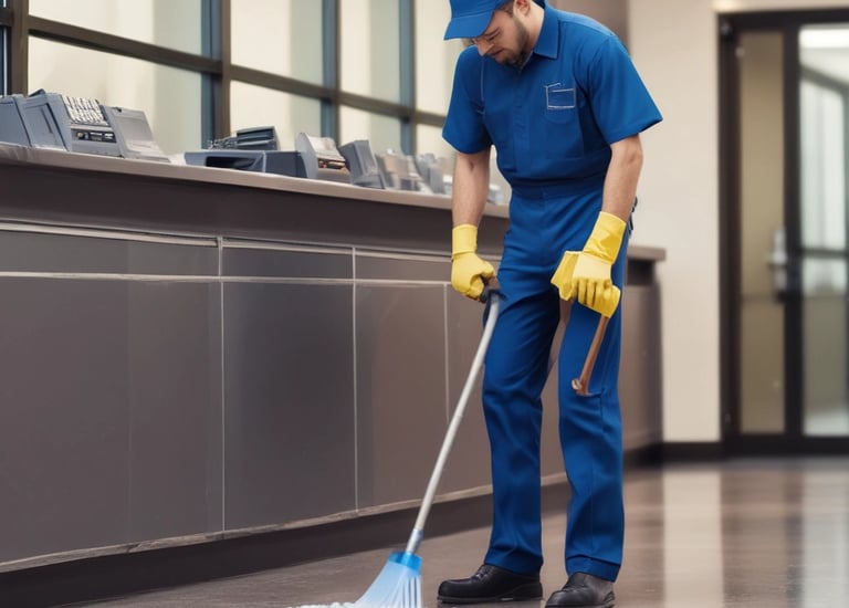 A team member carefully cleaning windows to crystal clarity.
