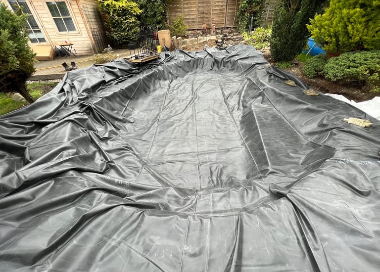 Pond liner installation garden pond
