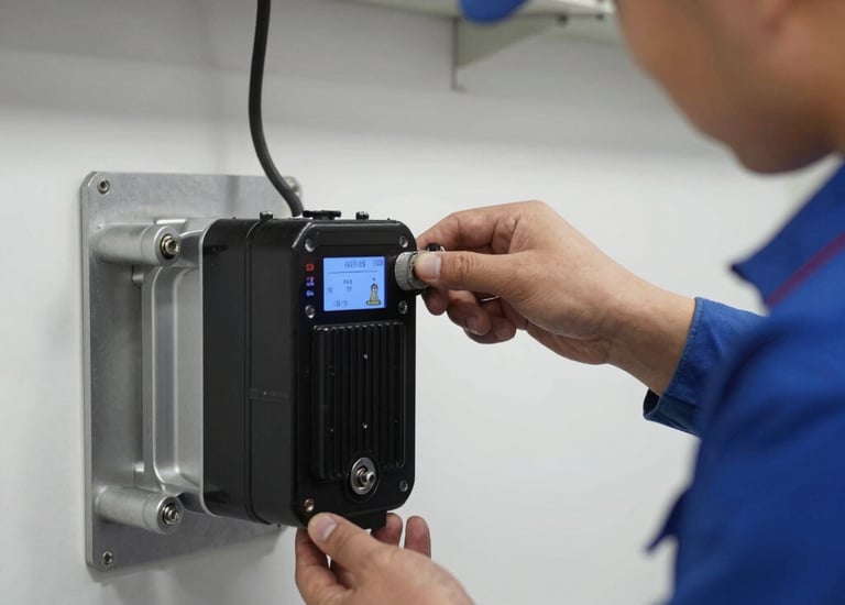 Technician installing a Centurion gate motor on a residential driveway gate.