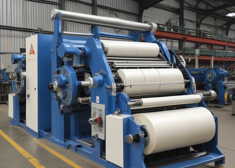 Close-up of colorful plastic films rolled neatly in a packaging workshop.