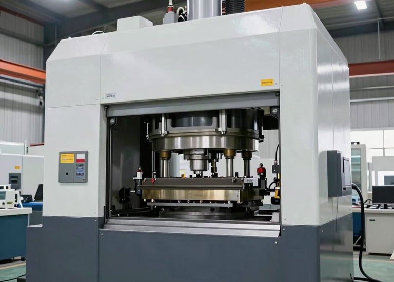 Close-up of a powerful milling machine cutting through steel.