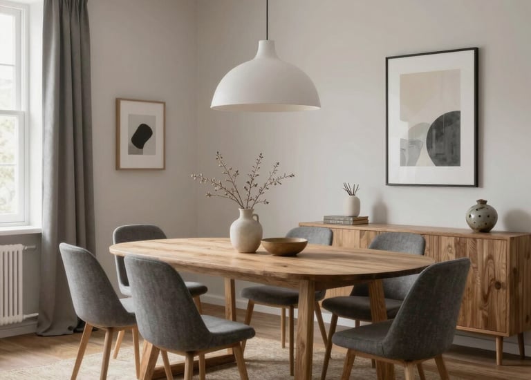 Open-concept kitchen and dining area with warm terracotta accents and sleek modern furnishings