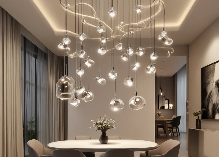 A dramatic chandelier casting intricate shadows in a grand foyer.