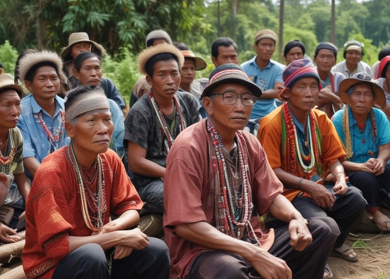 Community meeting discussing environmental impact and coal trade benefits.