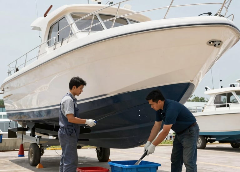 Surveyor aboard ship reviewing audit documents and equipment status.
