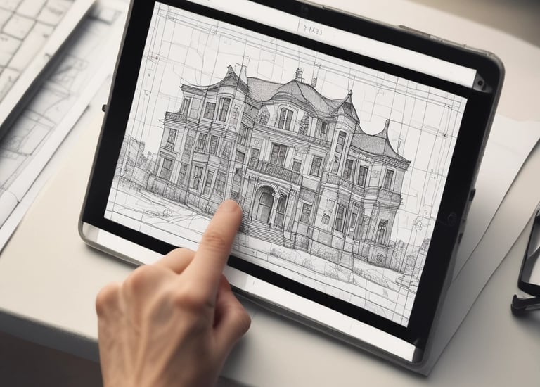 Close-up of hands holding a tablet displaying a 3D model of an industrial plant.