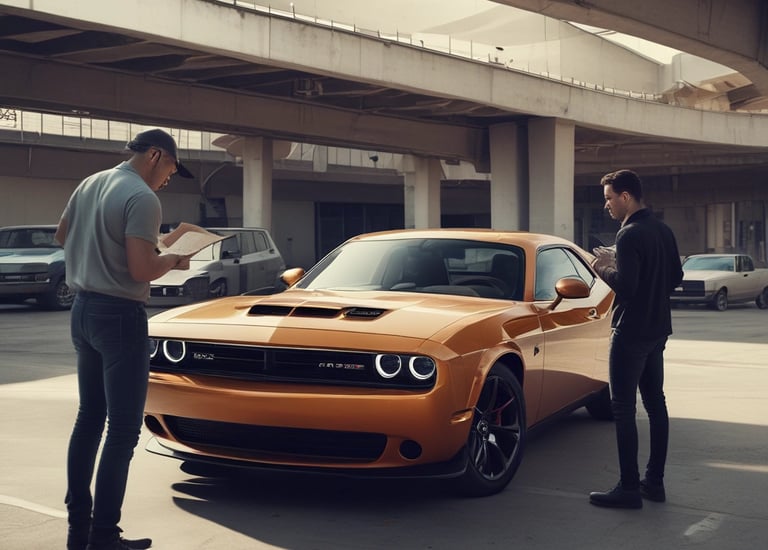 A satisfied customer shaking hands with a Dent Specialist technician next to a freshly repaired car.
