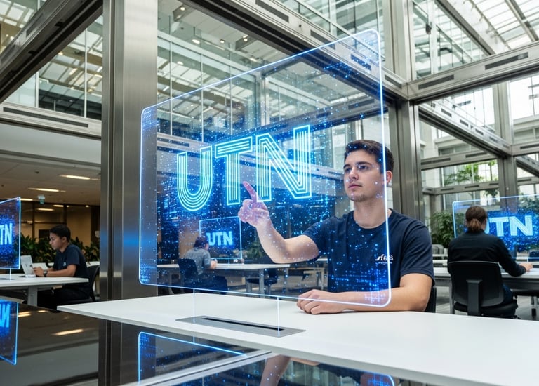 Estudiante utilizando tecnología digital avanzada en la UTN Avellaneda
