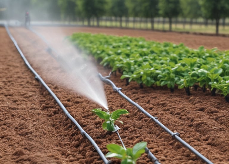 A serene farmland showcasing organic crops thriving under soft morning light.
