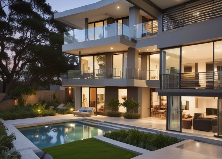 A modern Sydney home with warm wooden accents and large windows letting in natural light.