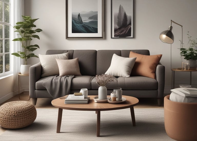 Salotto elegante e accogliente con colori neutri