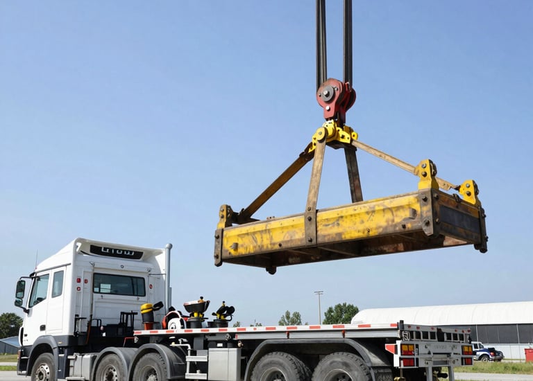 A multi-axle trailer navigating a highway with a large industrial machine.