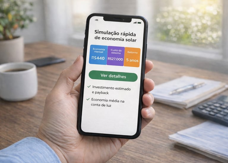simulação rápida de economia com energia solar no celular