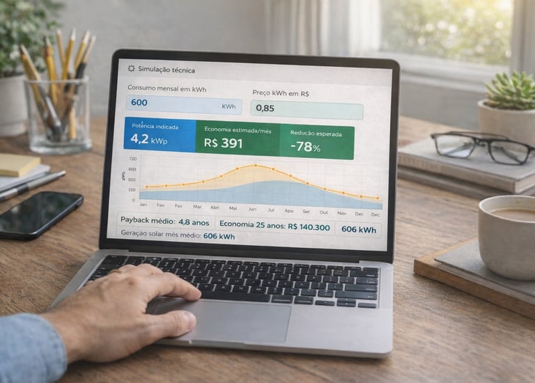 simulação de sistema de energia solar pelo consumo em kWh