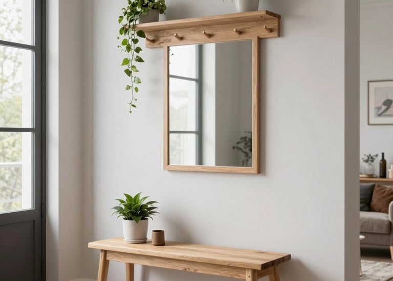 A bright entryway featuring hooks, baskets, and a bench for tidy arrivals.