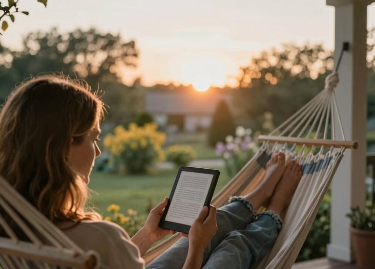 Close-up of a hand holding an ebook reader with a health guide on screen.