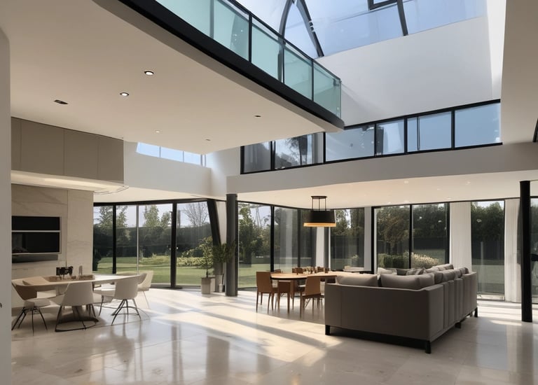 Architect reviewing blueprints at a construction site with steel beams.