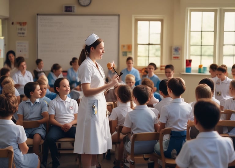 A smiling nurse confidently speaking with a patient.