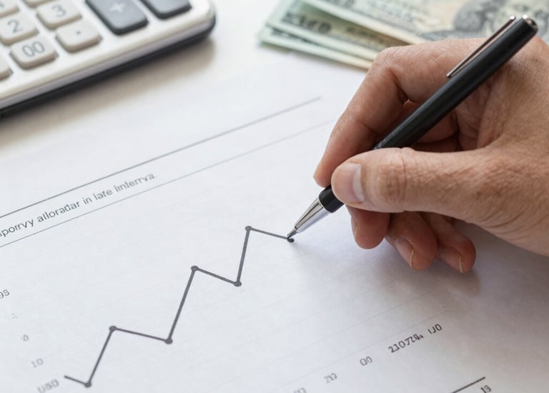 Professional accountant reviewing financial documents in a modern office