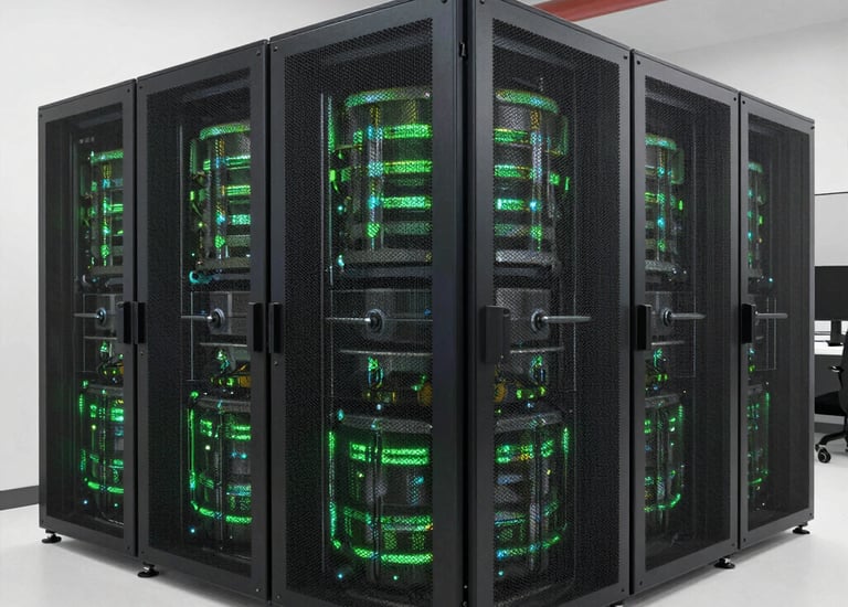 Engineers collaborating over AI-driven sustainable energy platform designs.