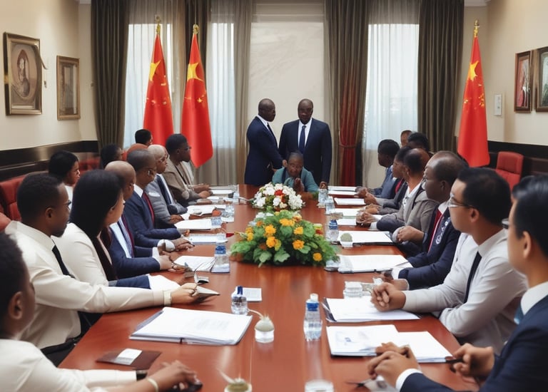 Consultants discussing business strategies in a modern office setting.