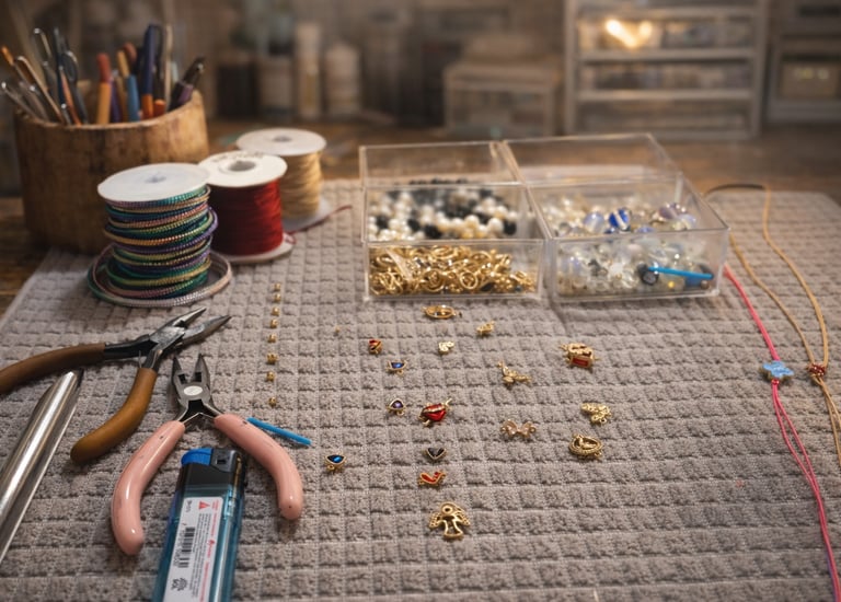 Taller de bisutería con diferentes materiales y herramientas