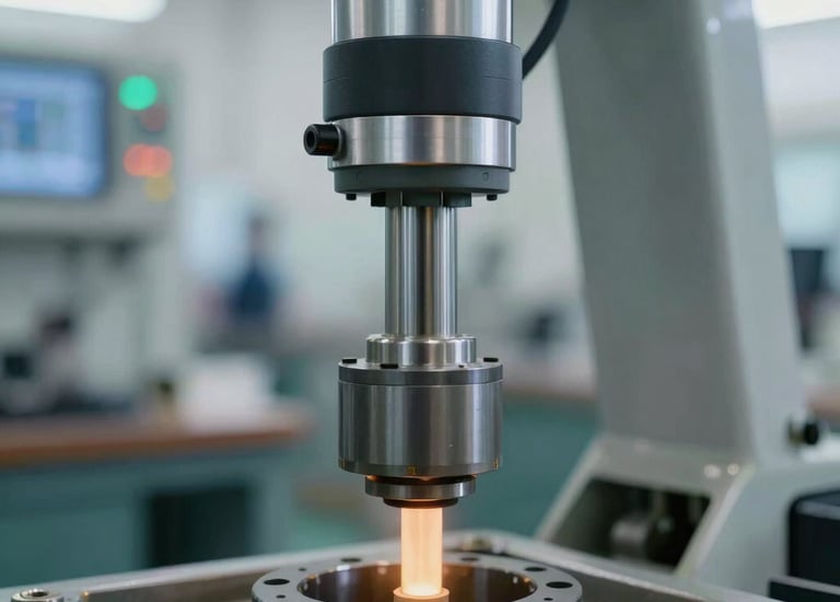 Close-up of a hydraulic system being tested in a workshop.