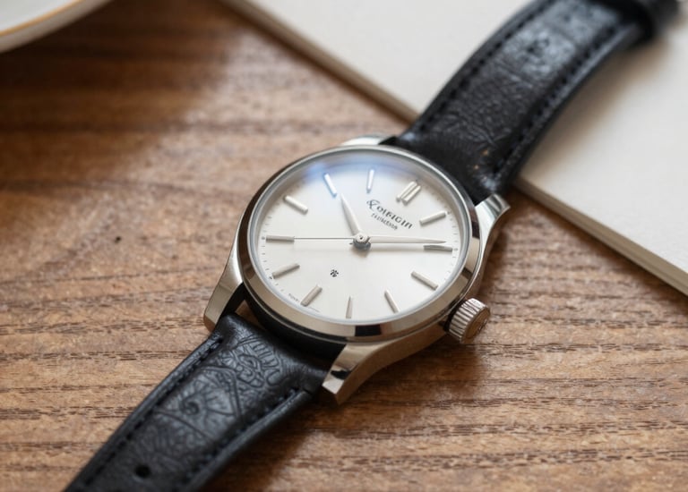 Modern watch with a sleek black dial and stainless steel strap.