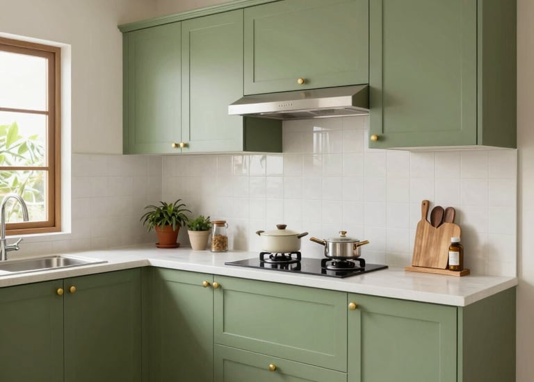 Before and after images of a Kerala kitchen with cluttered counters transformed into a tidy, functional cooking space with local utensils.