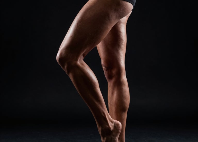 Four friends with backpacks raising arms in forest.
