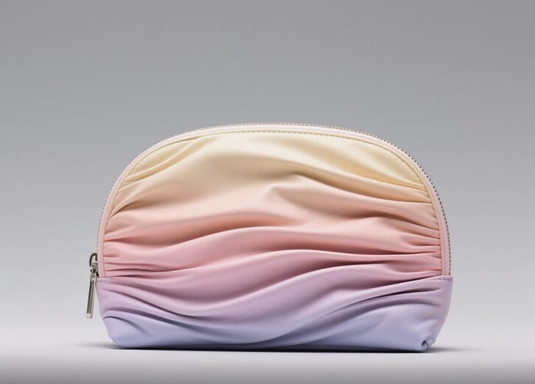 Sculptural ruched pouch with a seamless color gradient, a King Fly custom design.