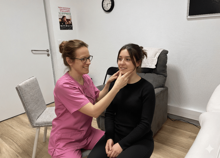 Emmanuelle Lossec Kinésithérapeute en séance oro-maxillo-faciale