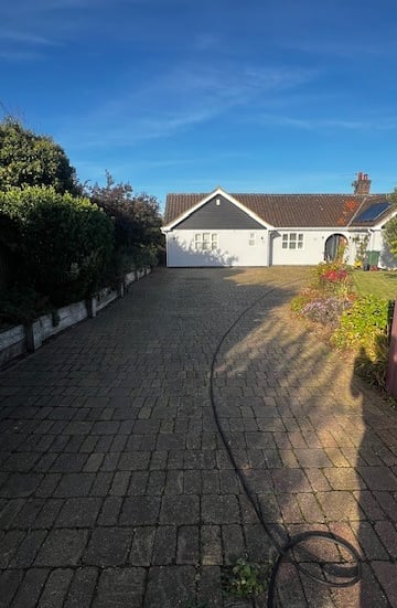Before and after exterior cleaning of a residential driveway in Easton, Norfolk, by PJB Exterior Cle
