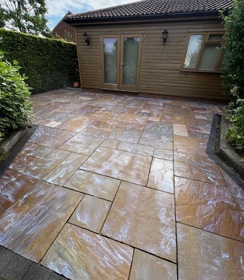 Sealer applied to Indian sandstone patio in Norwich Norfolk by PJB Exterior Cleaning