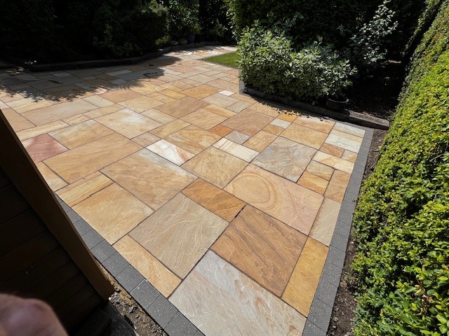 Professional pressure washing of Indian sandstone patio in Norwich Norfolk by PJB Exterior Cleaning