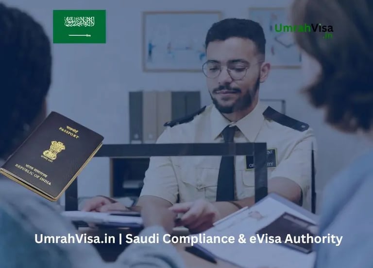 Start your Umrah visa application from India banner with buttons to apply online or chat on WhatsApp