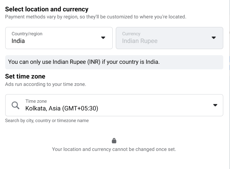 location & Currency selection