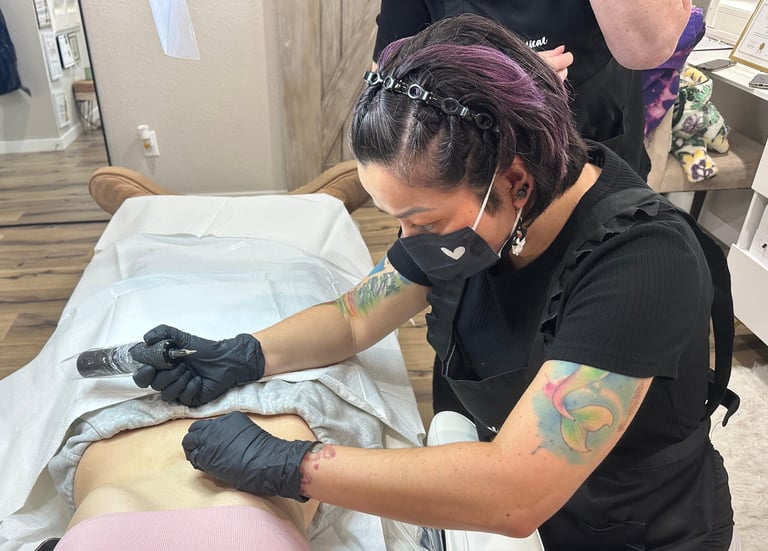 Stretch mark blending tattoo procedure