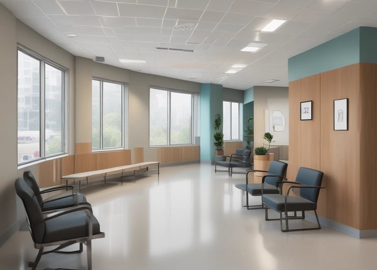 A person in medical attire stands in a room viewed through partially open double doors, numbered 3. The setting appears clinical, with a neutral color palette and a tiled ceiling. The person seems to be preparing or handling medical equipment or materials.