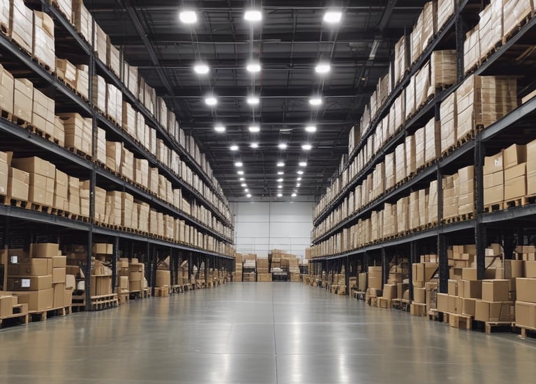 A bustling warehouse with workers organizing shipments for international distribution.