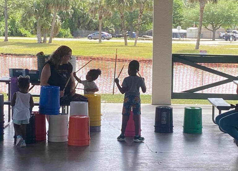Outdoor 2 to 4 yr olds bucket drum workshop class