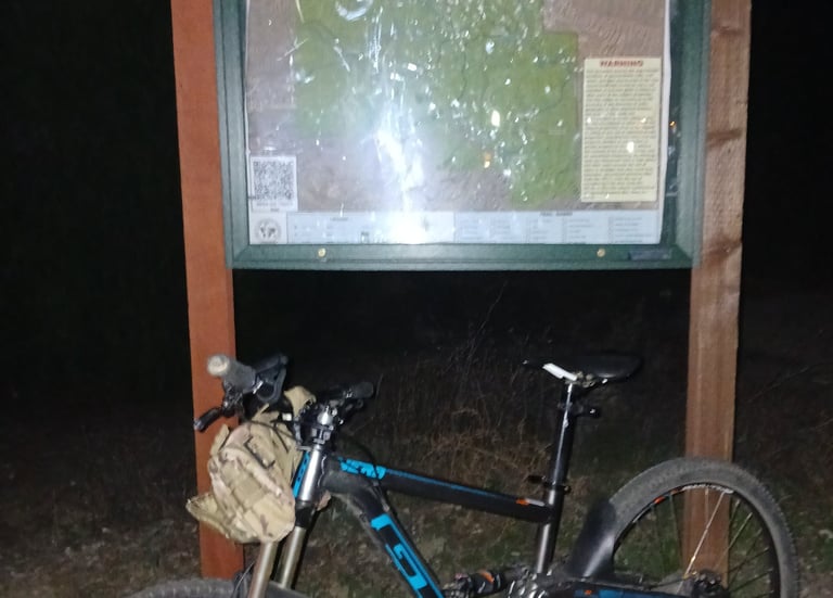 mountain biking with lights at night