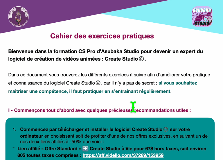 Cahier des exercices pratiques Create Studio