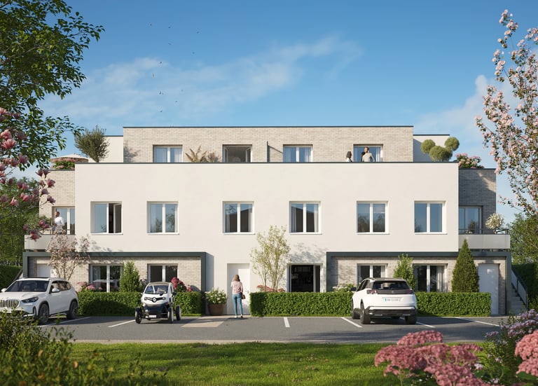 Façade contemporaine de la Résidence Les Ricochets II avec appartements, terrasses et stationnements