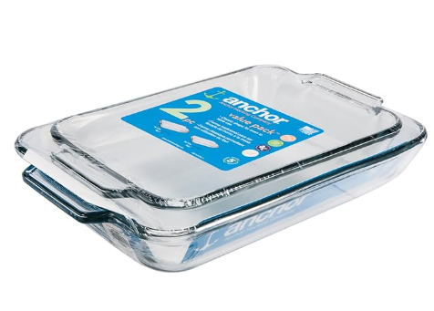  Anchor Hocking tempered glass baking dish set, BPA-free and lead-free, made in USA since 1905