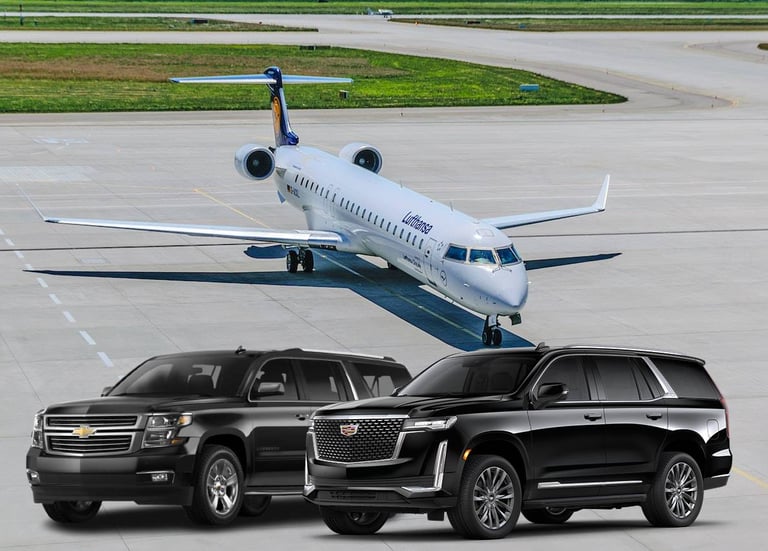 Black SUV at private airport terminal