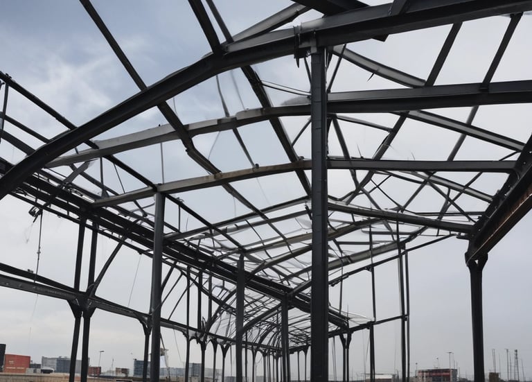 A metalworking machine is in operation, cutting a rectangular shape into a large metal beam. Sparks and a bright cutting line indicate the active laser or cutting tool. The setting appears to be a workshop or industrial environment with visible metal fixtures and structures.